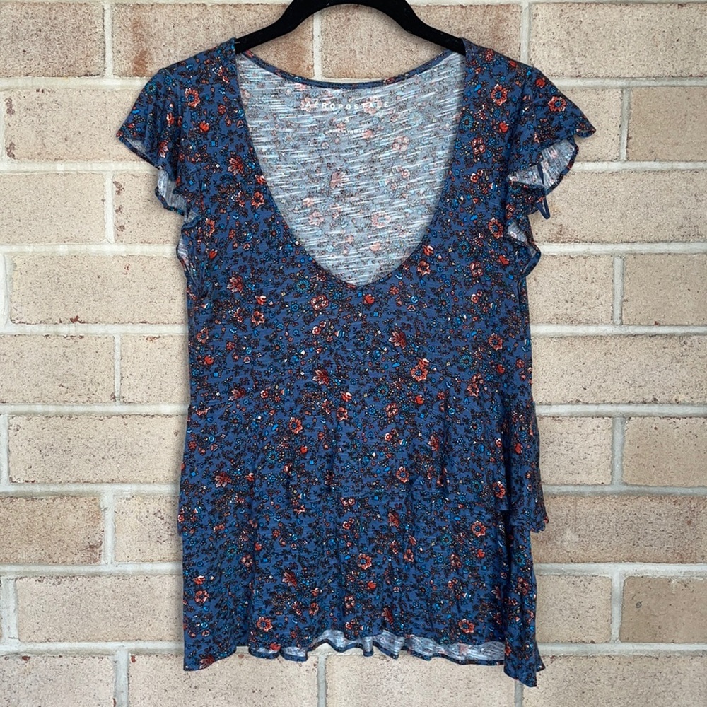 Aeropostale Floral Print Ruffle Sleeve Top